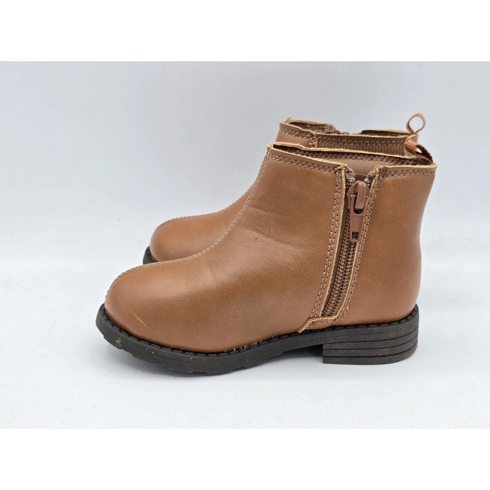 Carter's Toddler Girl Size 7 Lena Ankle Boots Tan Side Zip Up‎ Heart Buckle